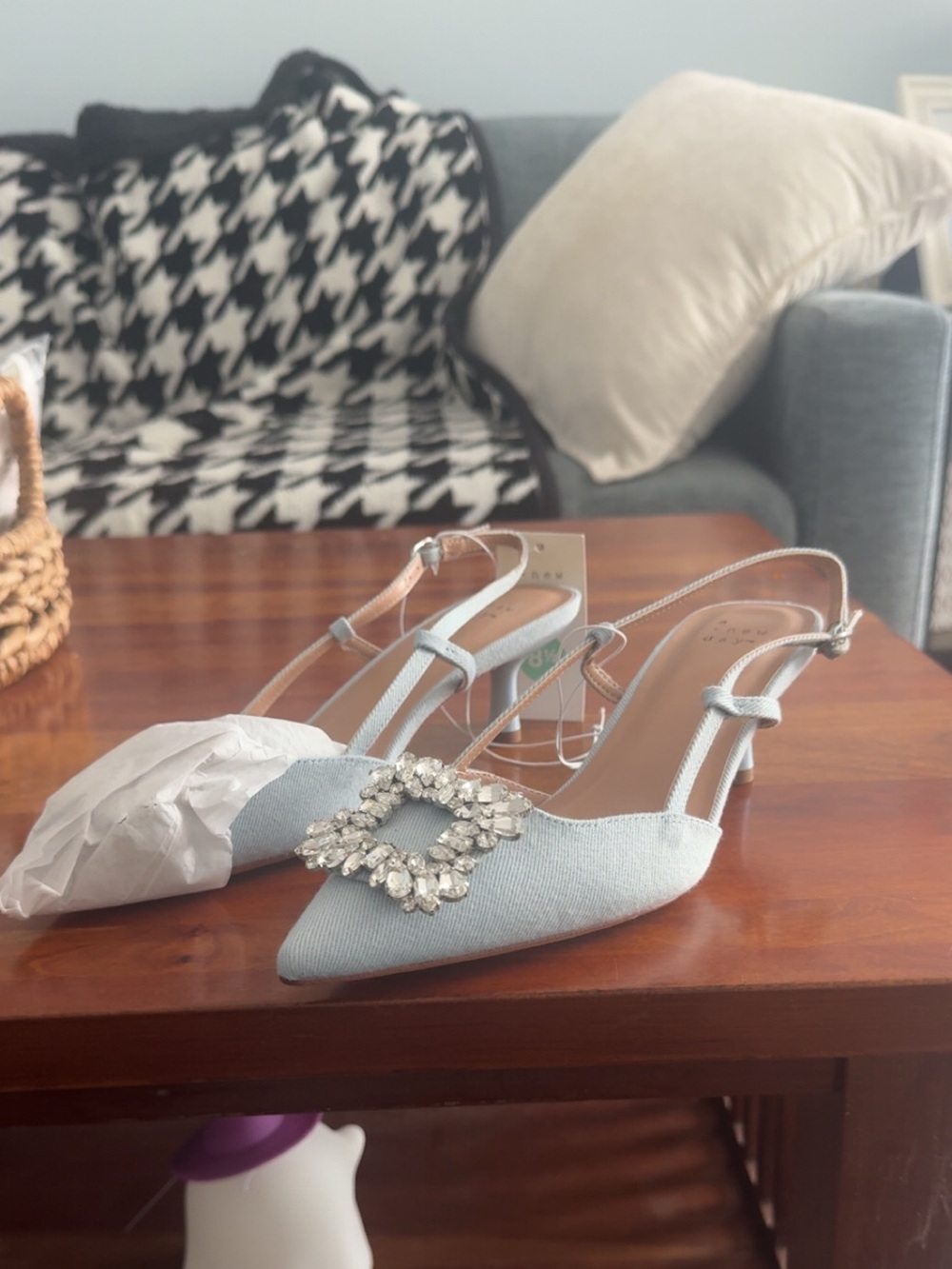a new day Powder Blue Slingback Heels with Crystal Buckle